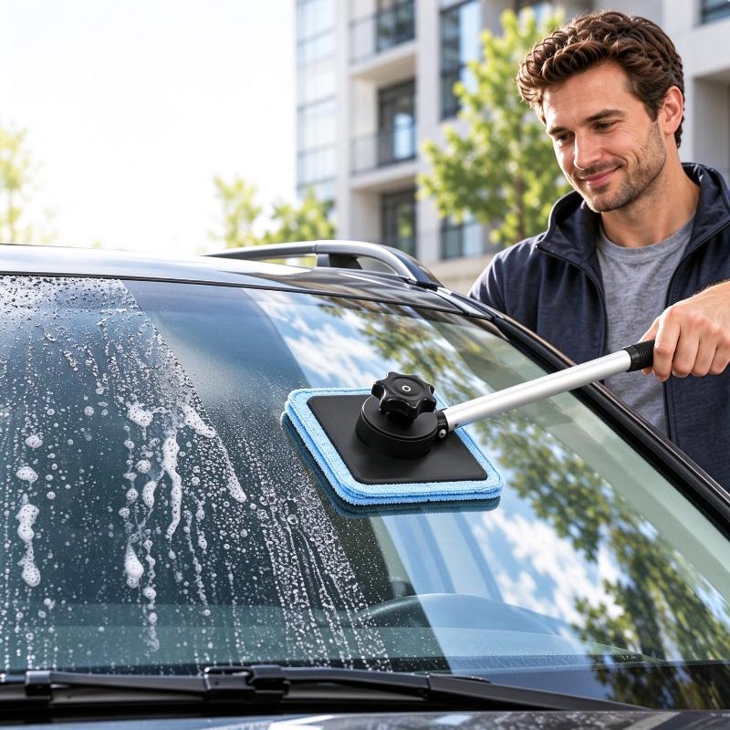 1 Set Microfiber Washable Pad Extendable Handle Cleaning Tool Telescopic Car Windshield Cleaner For Auto Window Glass Care