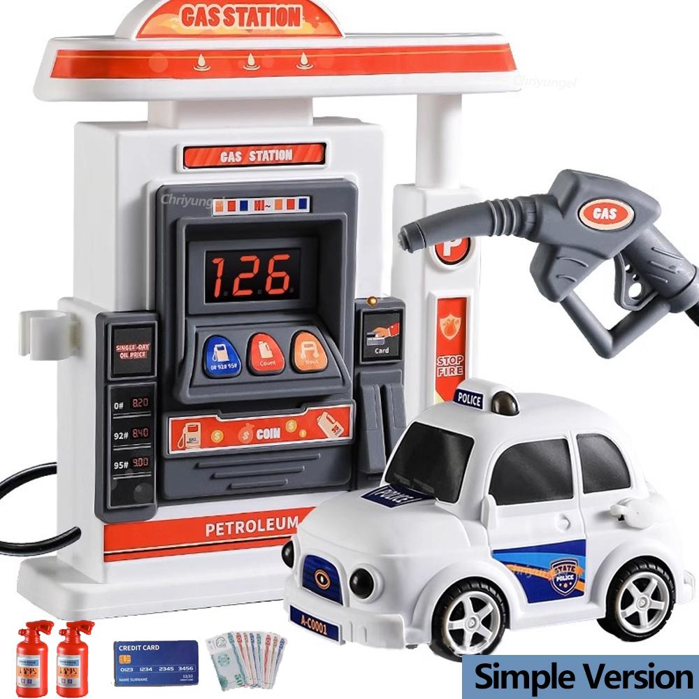 Gas Station Toy for Kids Simulation Gas Pump Toy Model with Spray Car Set Pretend Play Educational Toys Gifts for Boys Girls