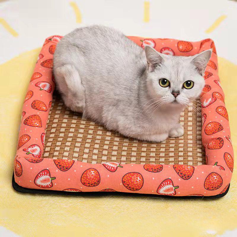 Katzennest Sommer Leinenmatte Nestmatte Kühlend Sommer Hundebett Katzenbett Rattanmatte Quadratisch Kühle Nest Kühlende Liege