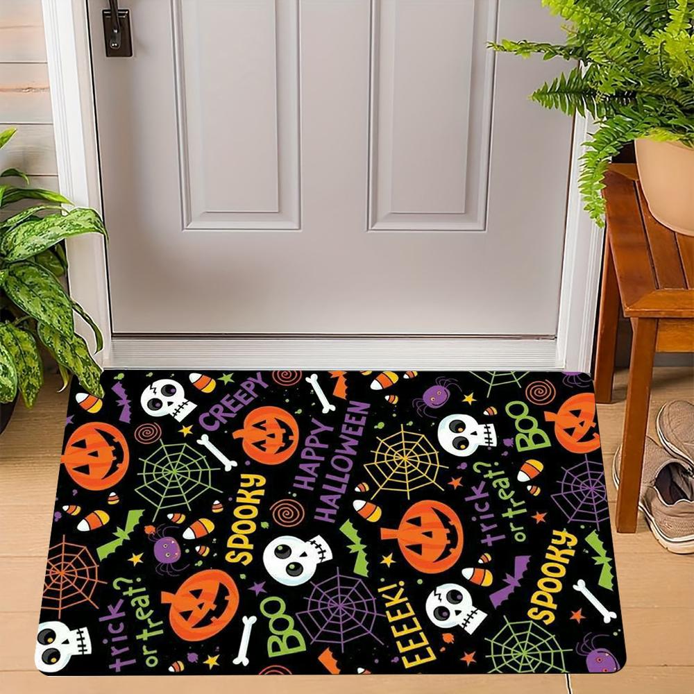 Halloween Candy Corn Door Mat Witch Hat Ghost Carpet Non-Slip Entrance Rug Home Decoration Bat Pumpkin Floor Mat Welcome Mat
