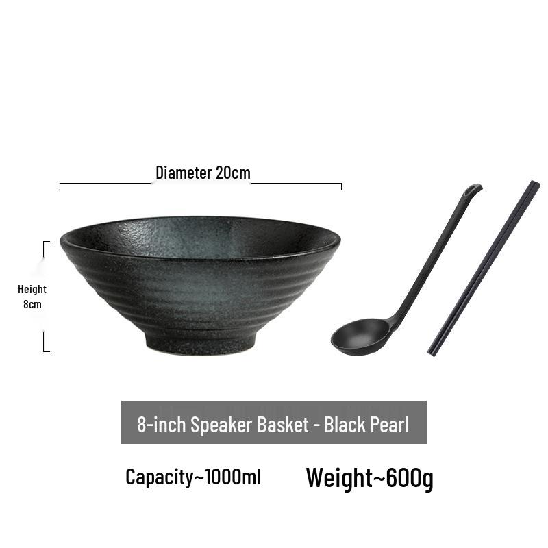 Japanese Ceramic Ramen Bowl Set: Large Retro Conical Hat Design Soup & Noodle Bowl with Plate