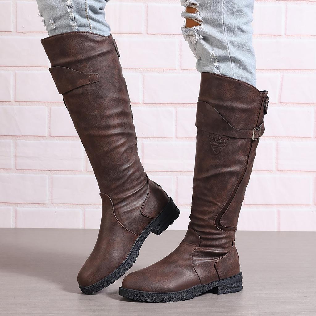 Thigh High Sock Boots For Women Wide Calf Knee High Boots For Women Low Heel Tall Boots Fashion Round Toe Zapatos Para Mujer
