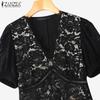 ZANZEA Women Summer V-Neck Casual Short Sleeve Patchwork Lace Dress