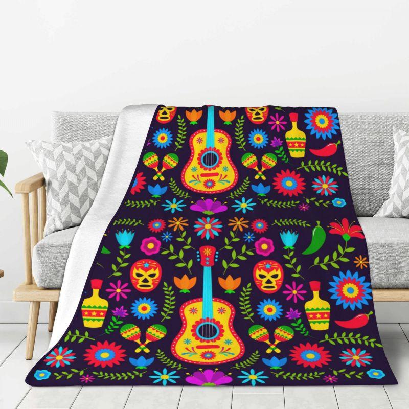 Custom Sofa Fleece Mexican Flowers Art Pattern Throw Blanket Warm Flannel Blankets for Bed Car Sofa Quilt