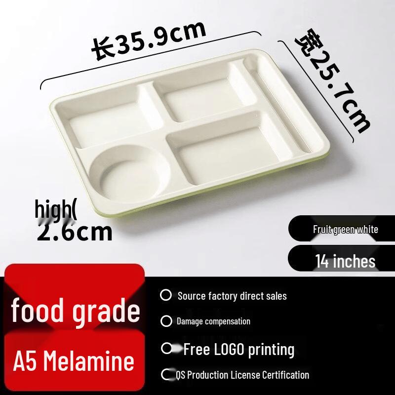5-Compartment Rectangular Melamine Meal Tray