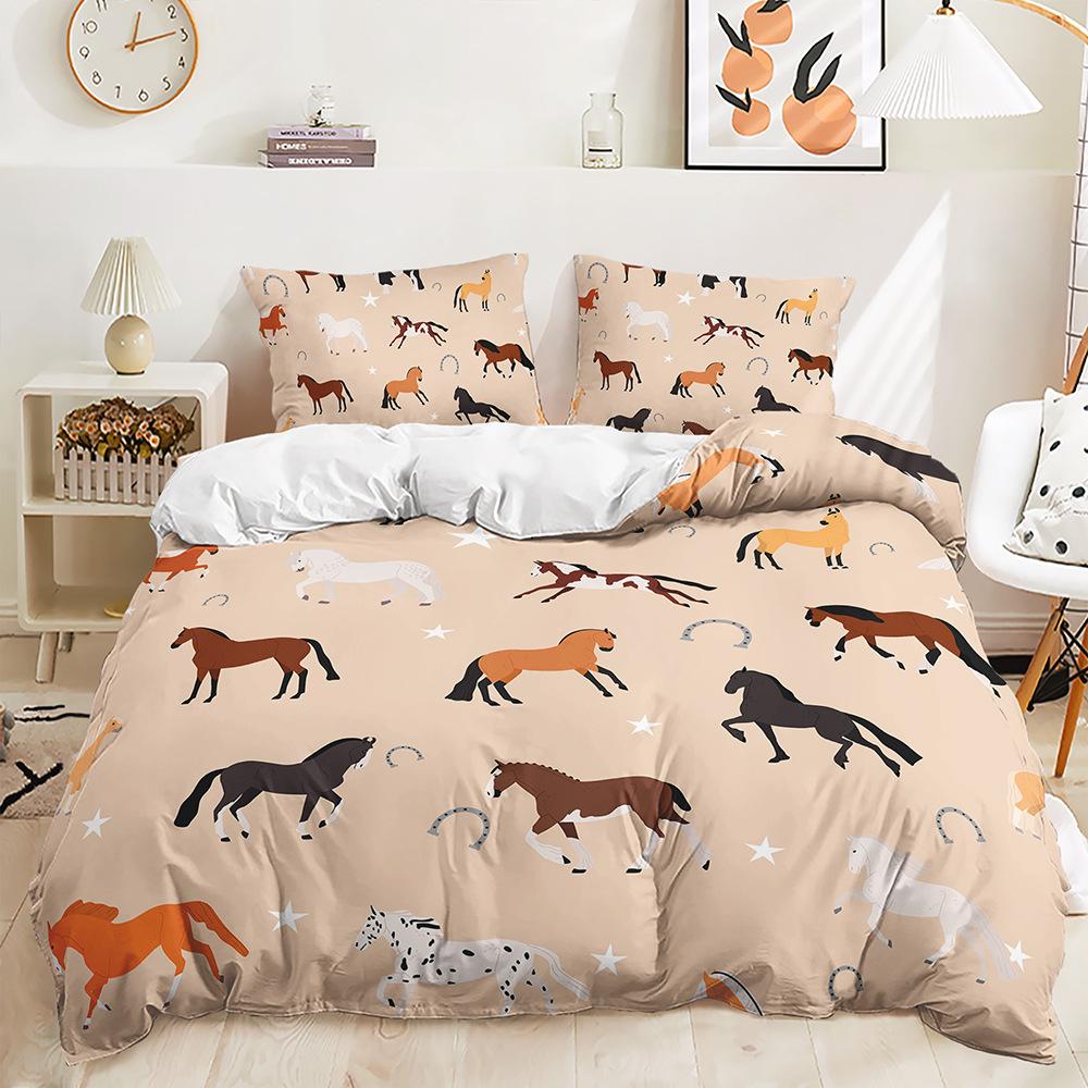 3D Digitaldruck Bett Dreiteilig Tierillustration Meeresleben Tiger Kuh Pferd Set