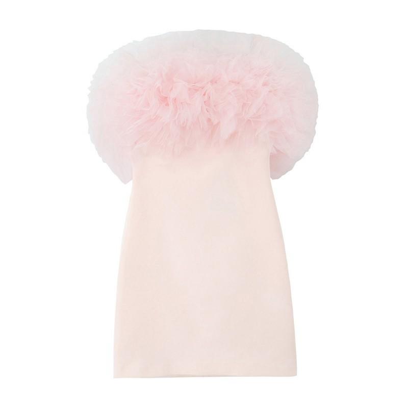 European American Women s Clothing Summer Fluffy Silk Mesh Slim Tube Top Short Dress XS розовый