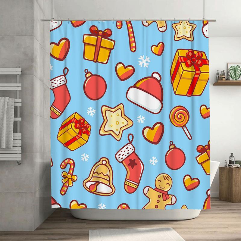 

TU Festive Christmas Shower Curtain Holiday Bathroom Decor Santa Claus Reindeer Snowflakes Winter Theme Waterproof Fabric Home D 90x180cm35x71in