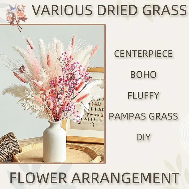 Bouquet of dried flowers pink and white, table centerpieces for weddings, natural pampas grass, real northern gypsophila