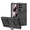 Capa Protetora de Câmera com Suporte para Samsung Galaxy S25 S24 S23 S22 S21 S20 Ultra FE Plus Para Magsafe Capa Fosca à Prova de Choque