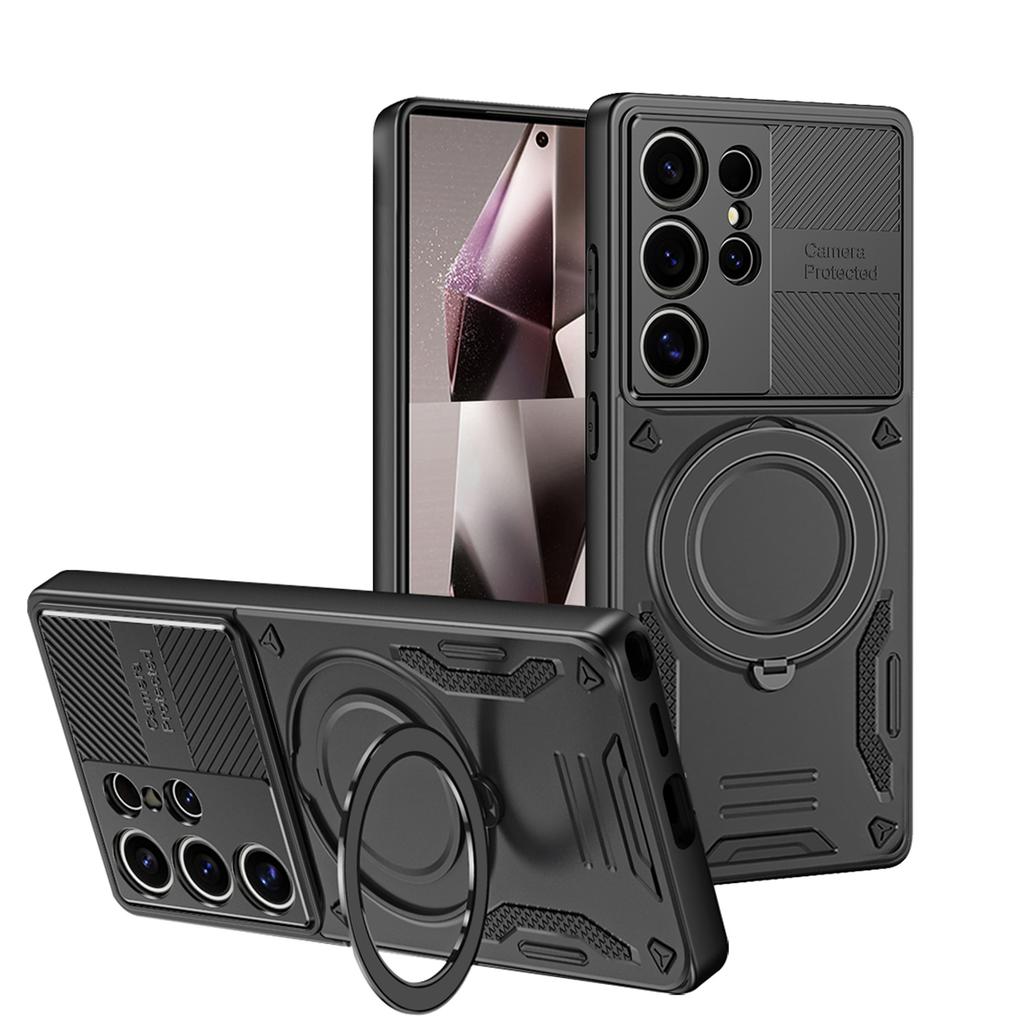 Capa Protetora de Câmera com Suporte para Samsung Galaxy S25 S24 S23 S22 S21 S20 Ultra FE Plus Para Magsafe Capa Fosca à Prova de Choque
