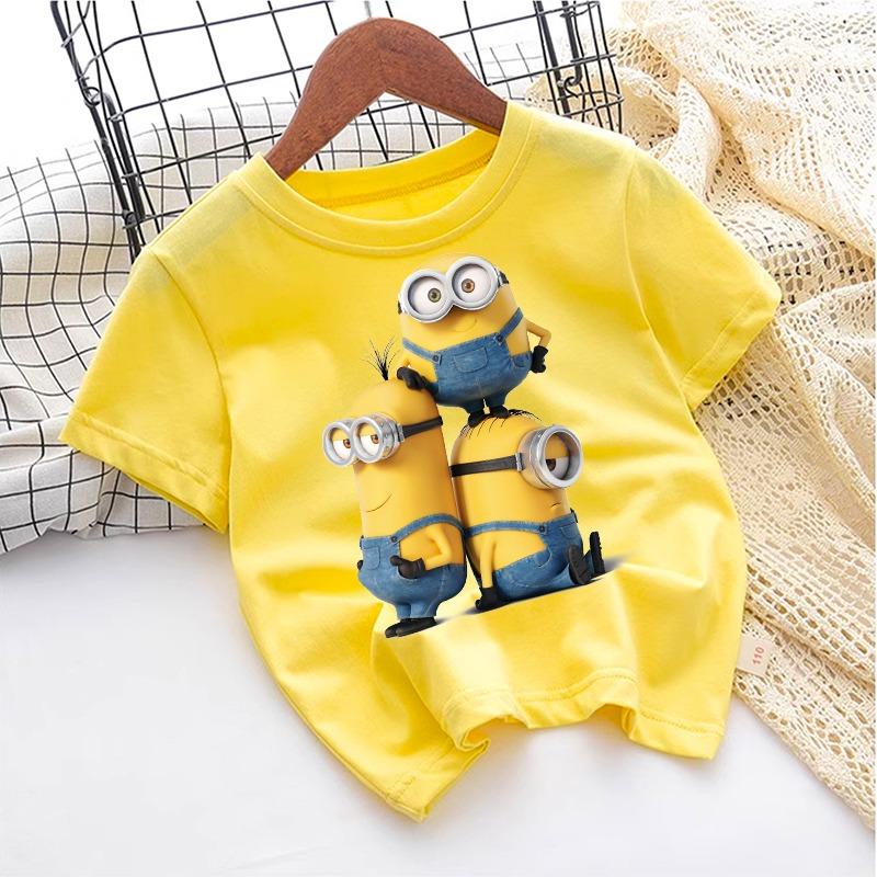 Palm Tree Folding Sun Pattern Summer Boy and Girl Casual Round Neck Short Sleeved T-shirt