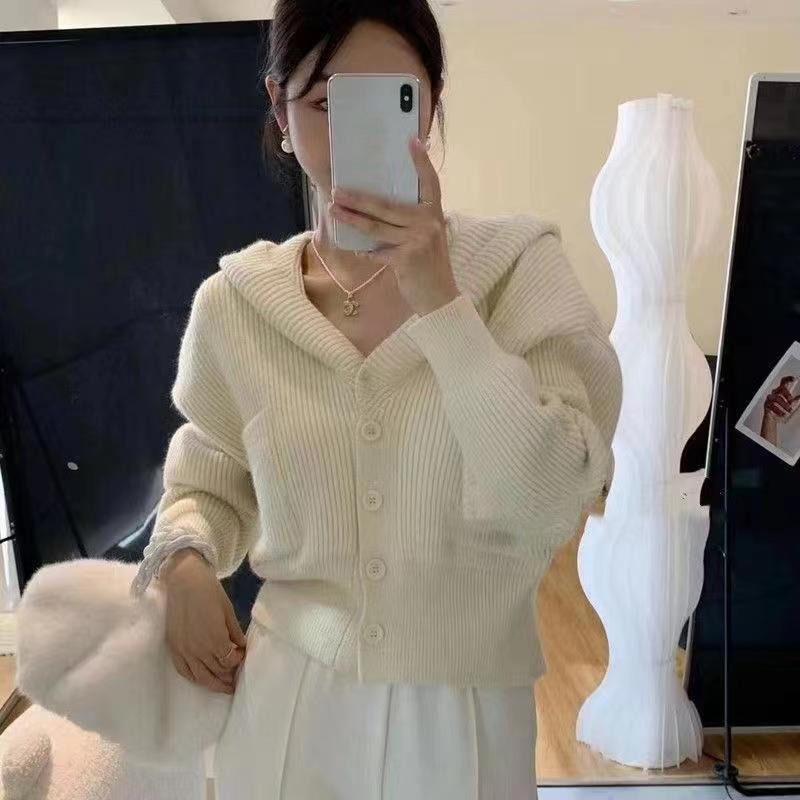 

Женский вязаный свитер Design Sense с небольшим ароматом, весенняя и осенняя верхняя одежда 2023, пальто, академический кардиган, женский однотонный свитер One Size бежевый