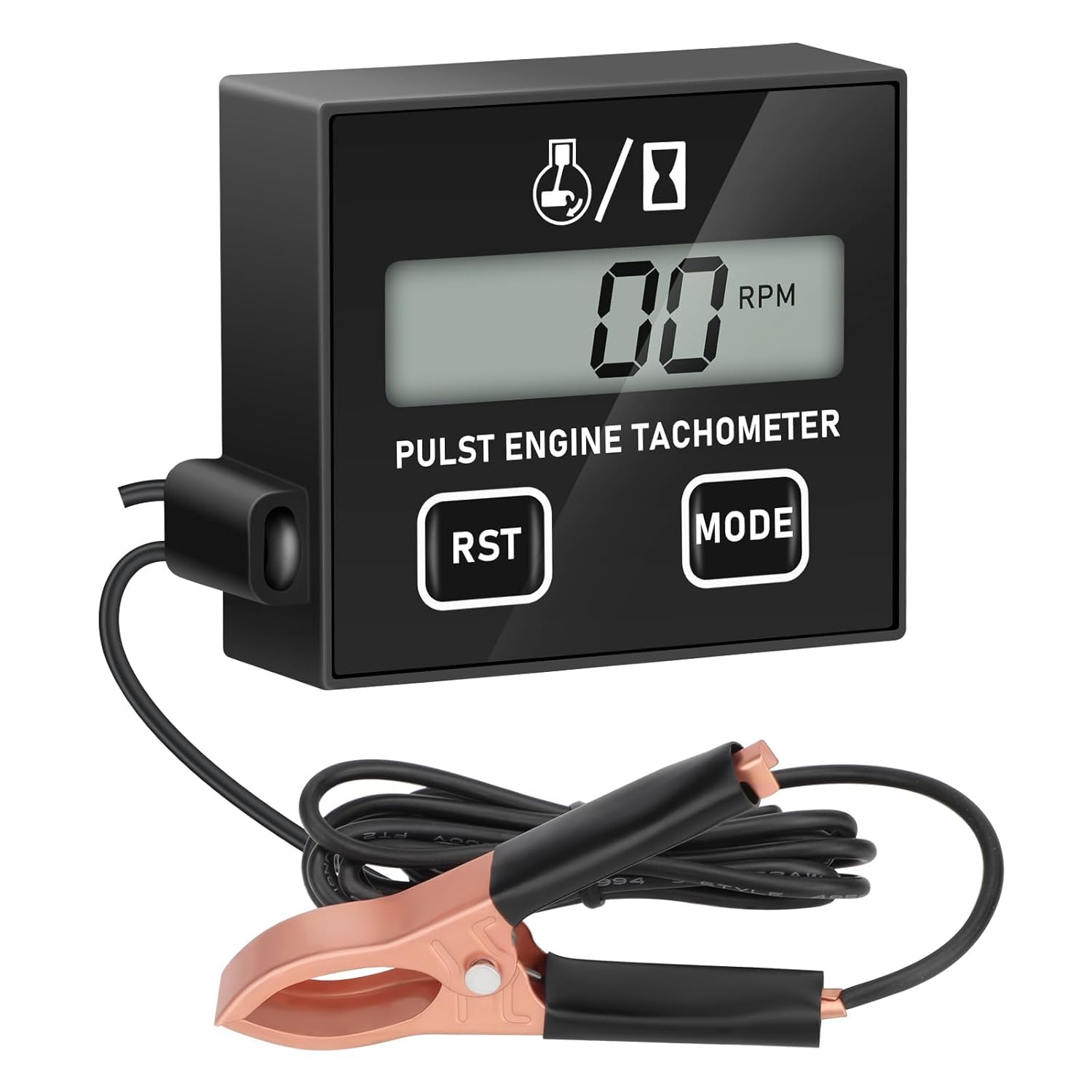 Small Engine Tachometer, Digital Tachometer Tach Gauge Reset Function Equipped with Clip, Inductive Hour Meter for 2 Stroke 4 Stroke Small Engine for Black+RST+MODE