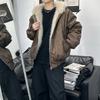 Deconstructed Vintage PU Fur Hooded Parka Unisex Short Winter Cotton Coat Loose Fit