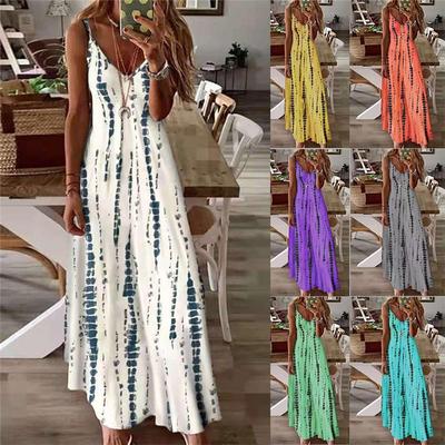 Women's Dress Tie-dye Printed V-neck Big Swing High Waist Dress