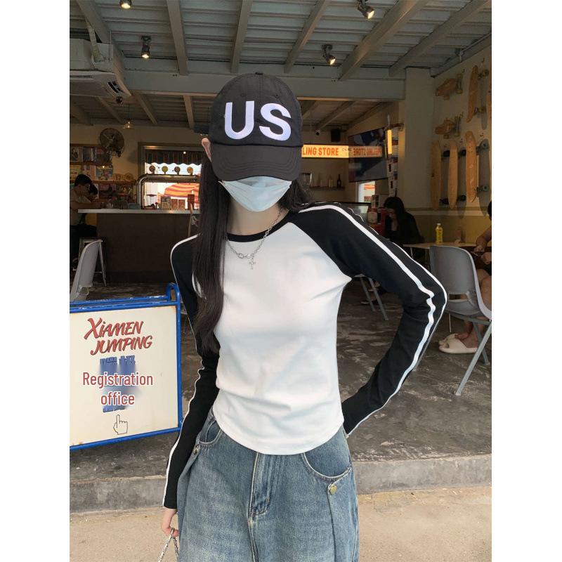

Women s Spring 2025 Color Block Long Sleeve Slim Fit T-shirt M білий