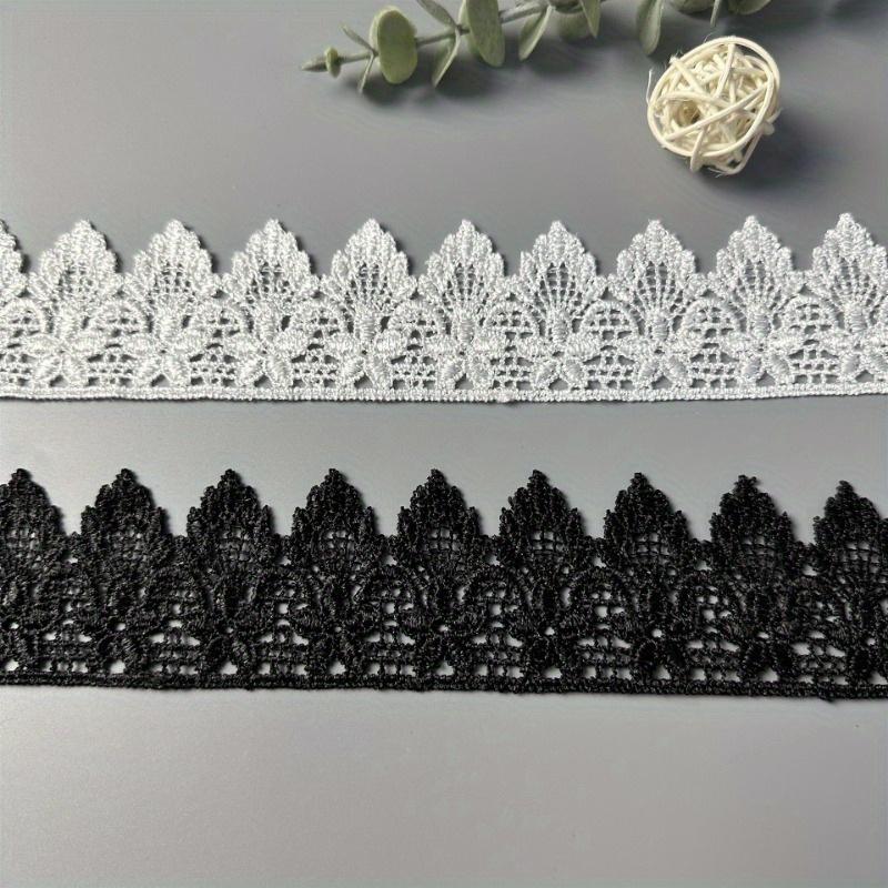 3Yards White/Black Floral Lace Trim - Water-Soluble Flower Embroidery for Wedding Veils, Hair Accessories & DIY Clothing Crafts