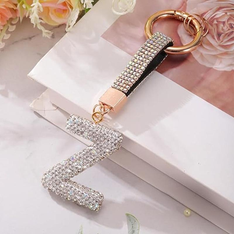 Elegant Rhinestones Studded Keychain Featuring Initial Letters, Lightweight Alloy Gift for Students and Professionals