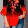 Vintage Shirt Gradient Color Printing Irregular Flare Sleeve Women Slim All