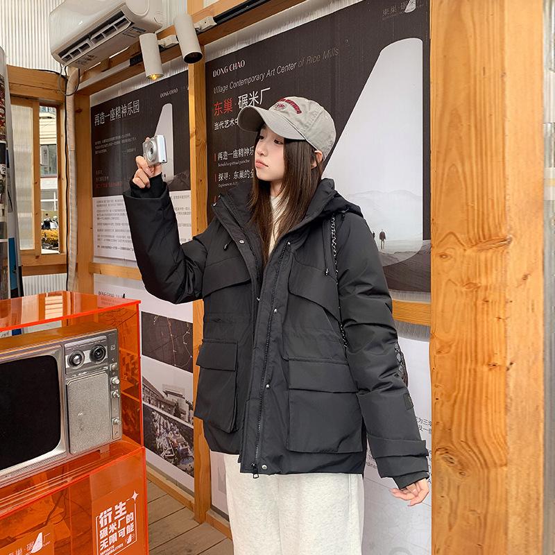 

Толстая теплая уличная куртка с капюшоном свободного кроя M чёрный