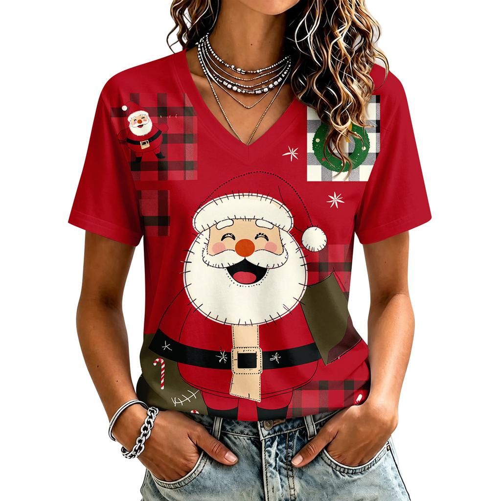 Women's Casual Short Sleeve Christmas Print T-Shirt