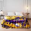 Bold Lakers-themed collage with basketball graphics and purple-yellow tones. for all seasons blanket lunch break throw gift