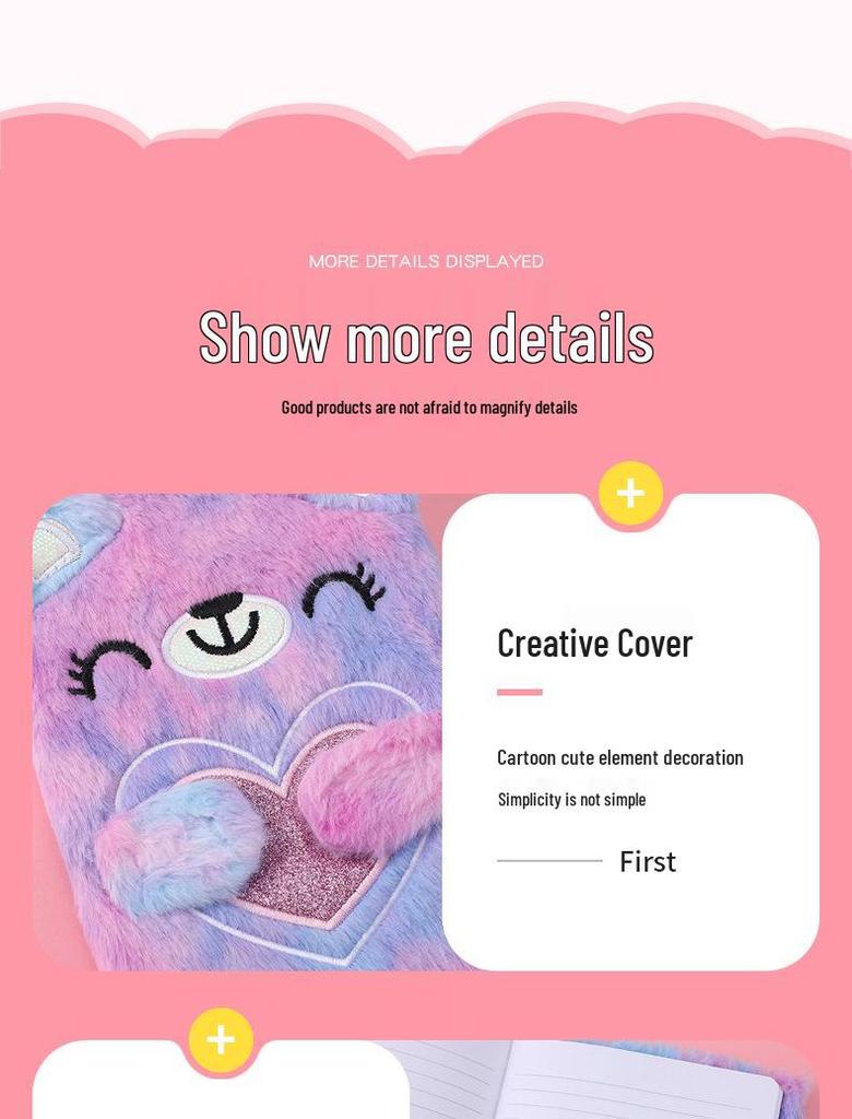 Embroidered Cute Cartoon A5 Plush Notebook - Great Gift for Students and Planners