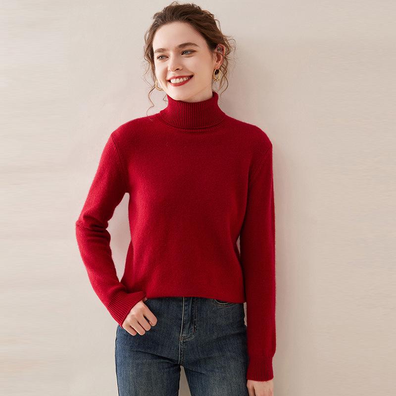 2025 Autumn/Winter Women's Solid Color Cashmere Lapel Sweater - Seven Gauge Double Ply Thickened Knit Base Layer