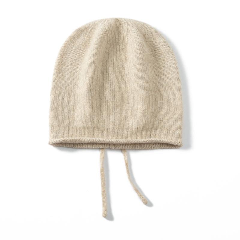Autumn and Winter New Cashmere Women's Knitted Hat Drawstring Warm Ear Protection Fashion Hat Crimping Stack Hat Cold Hat