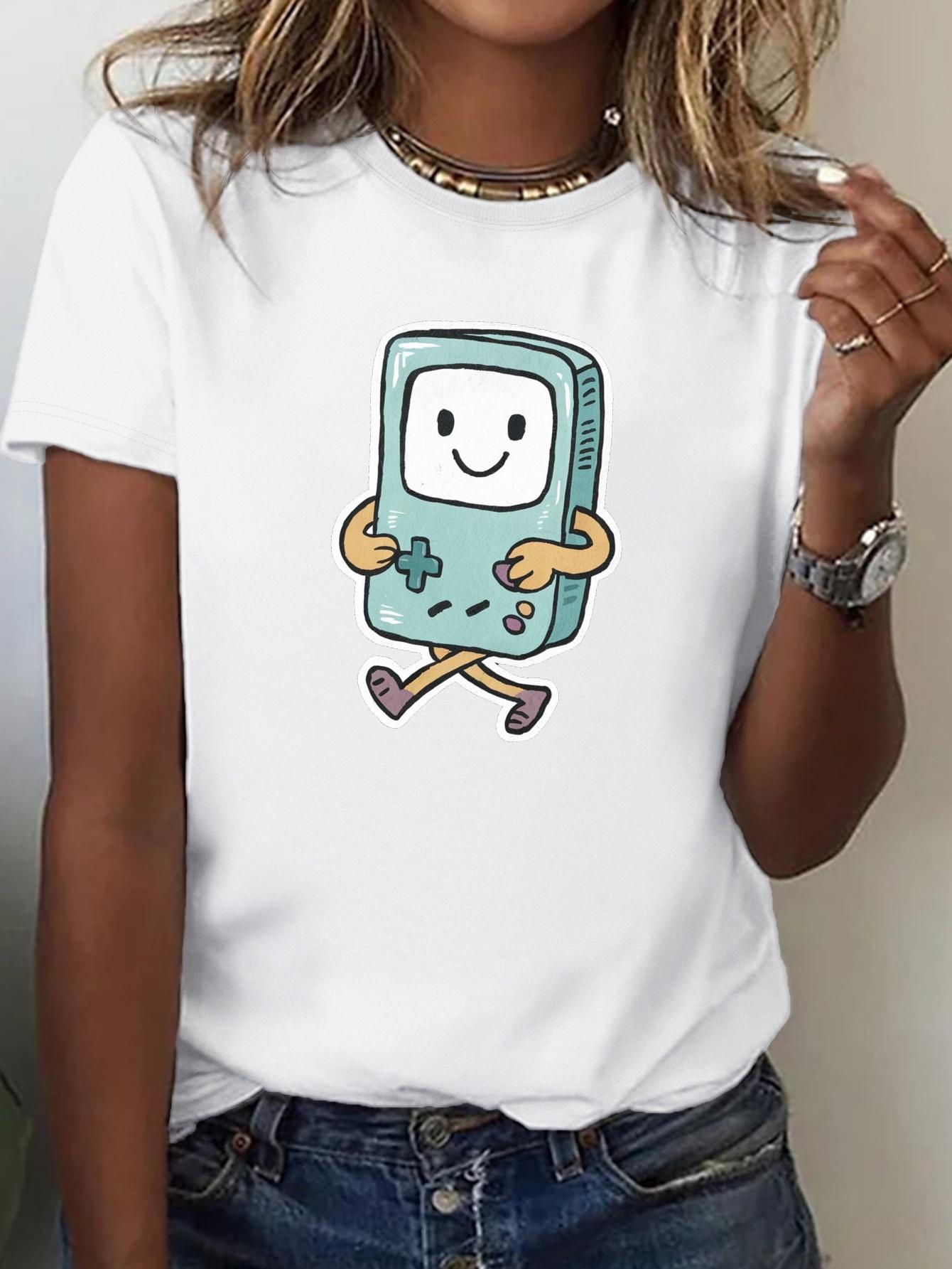 

Womens Comfort Fit TShirt with Cartoon Gaming Device Graphic Print Black Casual Round Neck Tee Top for Summer Clothing S