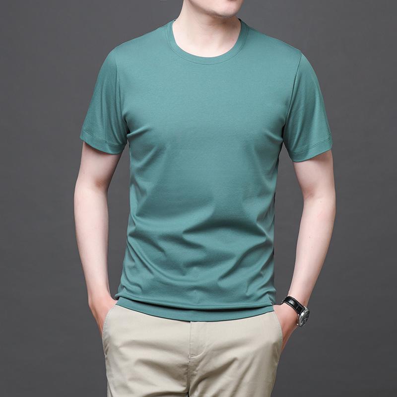 Mercerated Cotton Short-sleeved T-shirt Men's Round Neck Summer New Half-sleeved 80-pin Mercerated Cotton Loose Solid Color Top