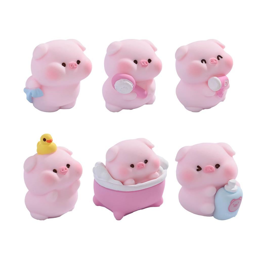 6Pcs Cartoon Bathing Pig Resin Miniature Figurines For DIY Enthusiasts Desktop Display Car Dashboard Decorative Ornaments