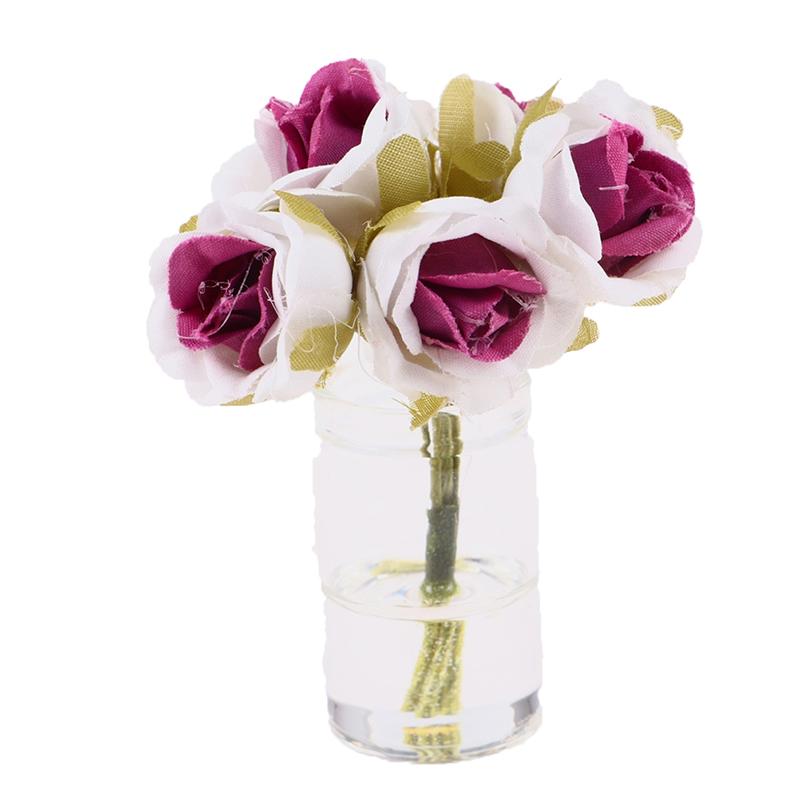 1:12 Dollhouse Miniature Jasmine Flower Vase Glass Dried Flower Vase Flower Arrangement Pot Doll Home Simulation Potted Plants
