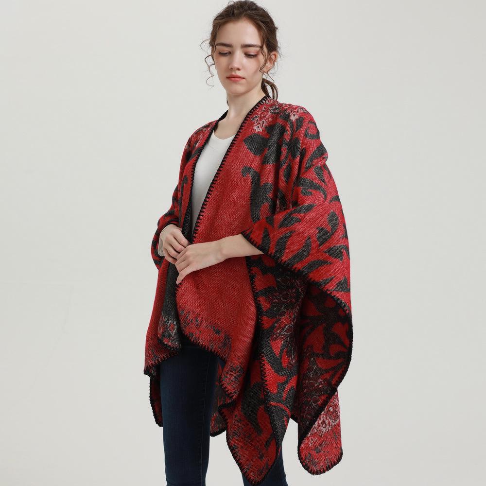 Elegant Mandala Flower Cape: Warm Autumn/Winter Anti-Cashmere Slit Scarf Shawl