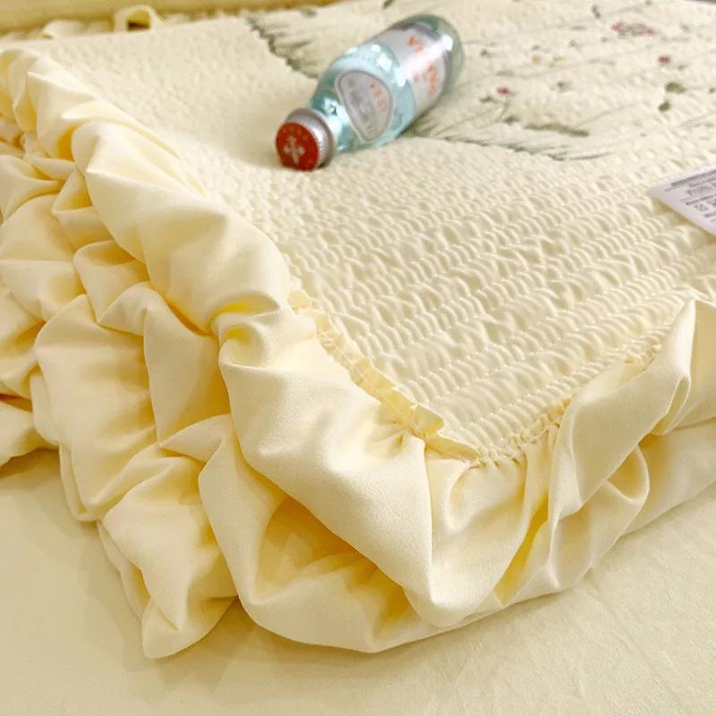 New Chiffon Summer Quilt Set Quilted Girl Heart Washed Cotton Ruffled Double Bed Cover