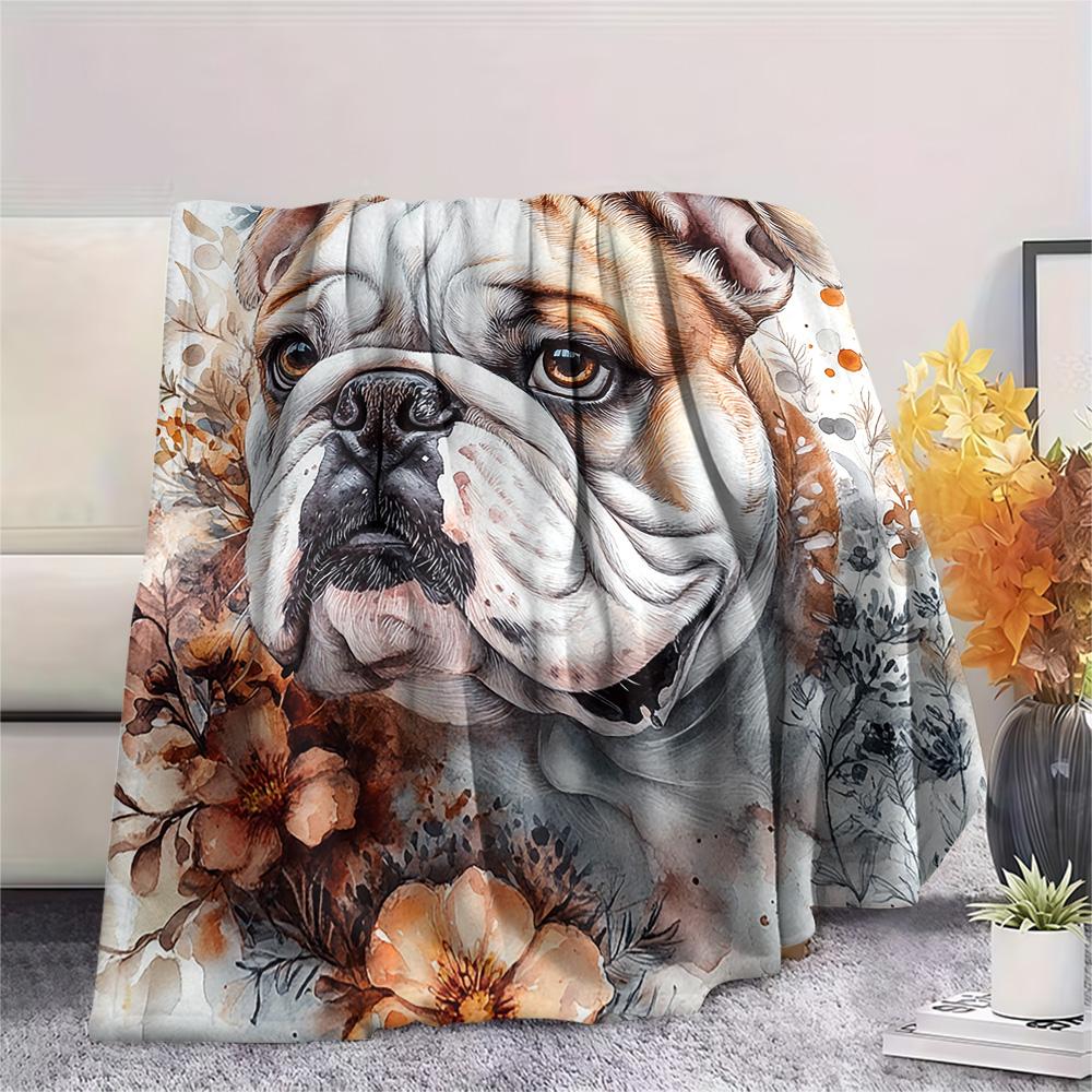 Bulldog Print Flannel Blanket, High quality Comfortable for All Seasons, Home Decor, Warmth and Comfort, Perfect for Christmas Gifts