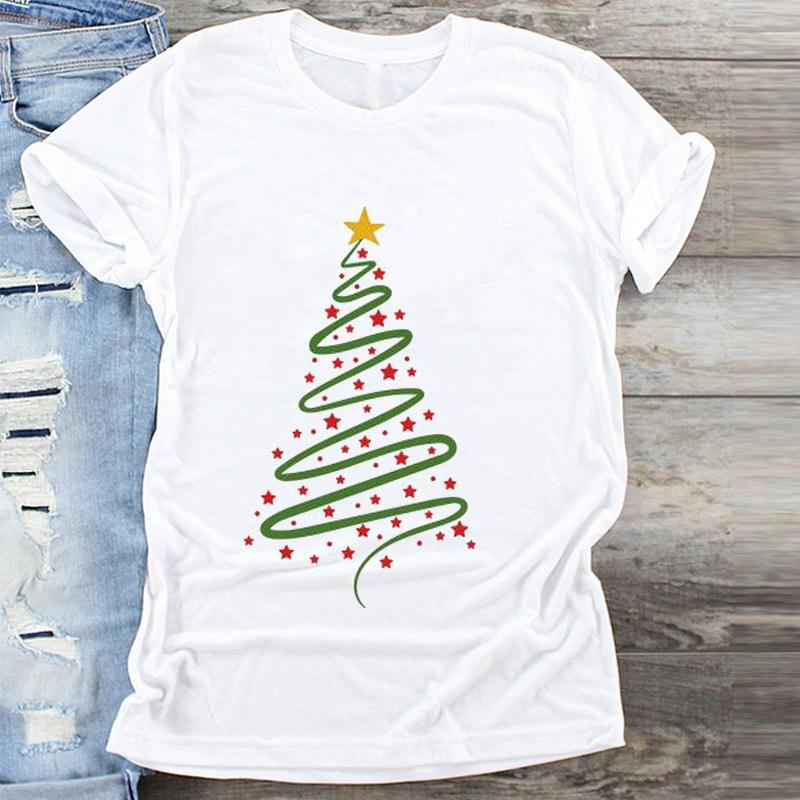 Fashion Cute Christmas Tree Graphics Women T-Shirts Summer Blouse Loose Short Sleeve Shirts O-Neck Tops Female Clothes