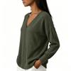 Women's Fashion Color Lace V-Neck Long Sleeve Loose Fit Blouse