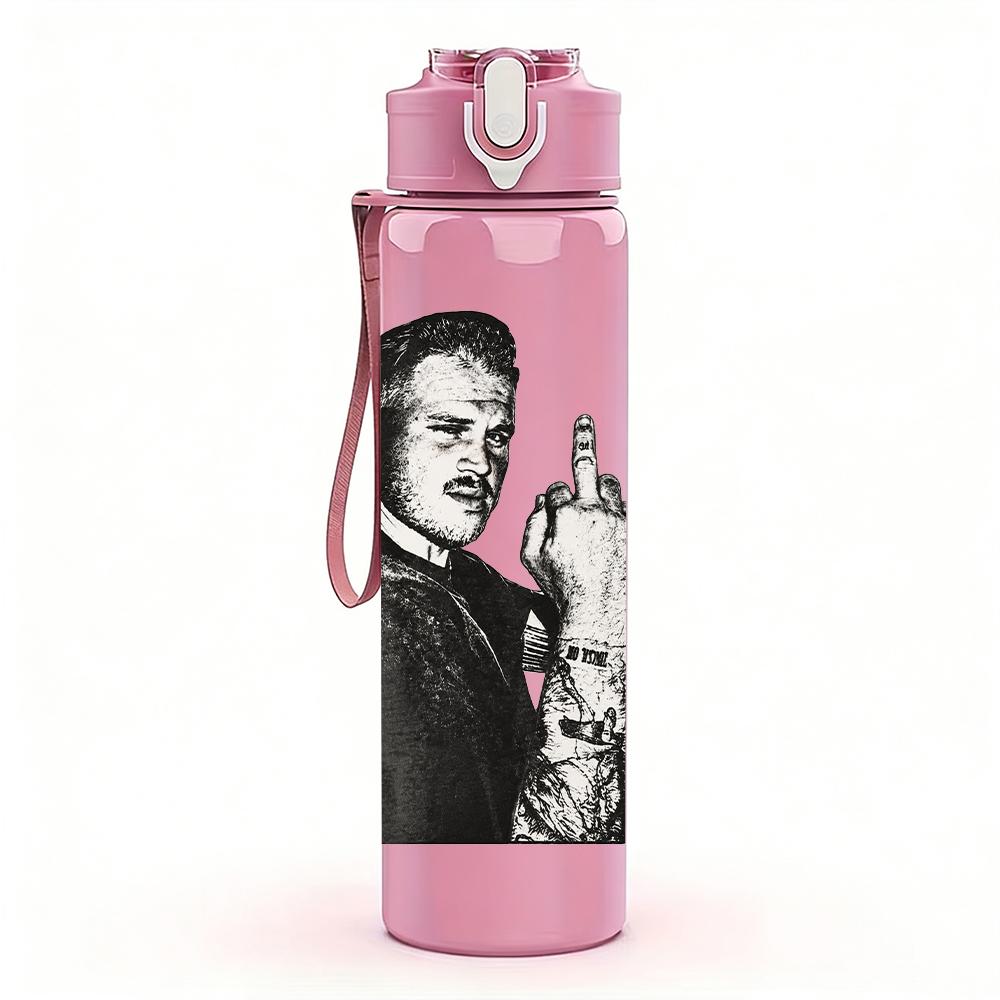 1PC Male Bartender Vintage Monochrome Print 750ml Colorful Plastic Sports Water Bottle Leakproof Pop Up Lid with Straw for Outdoor Work Home Use