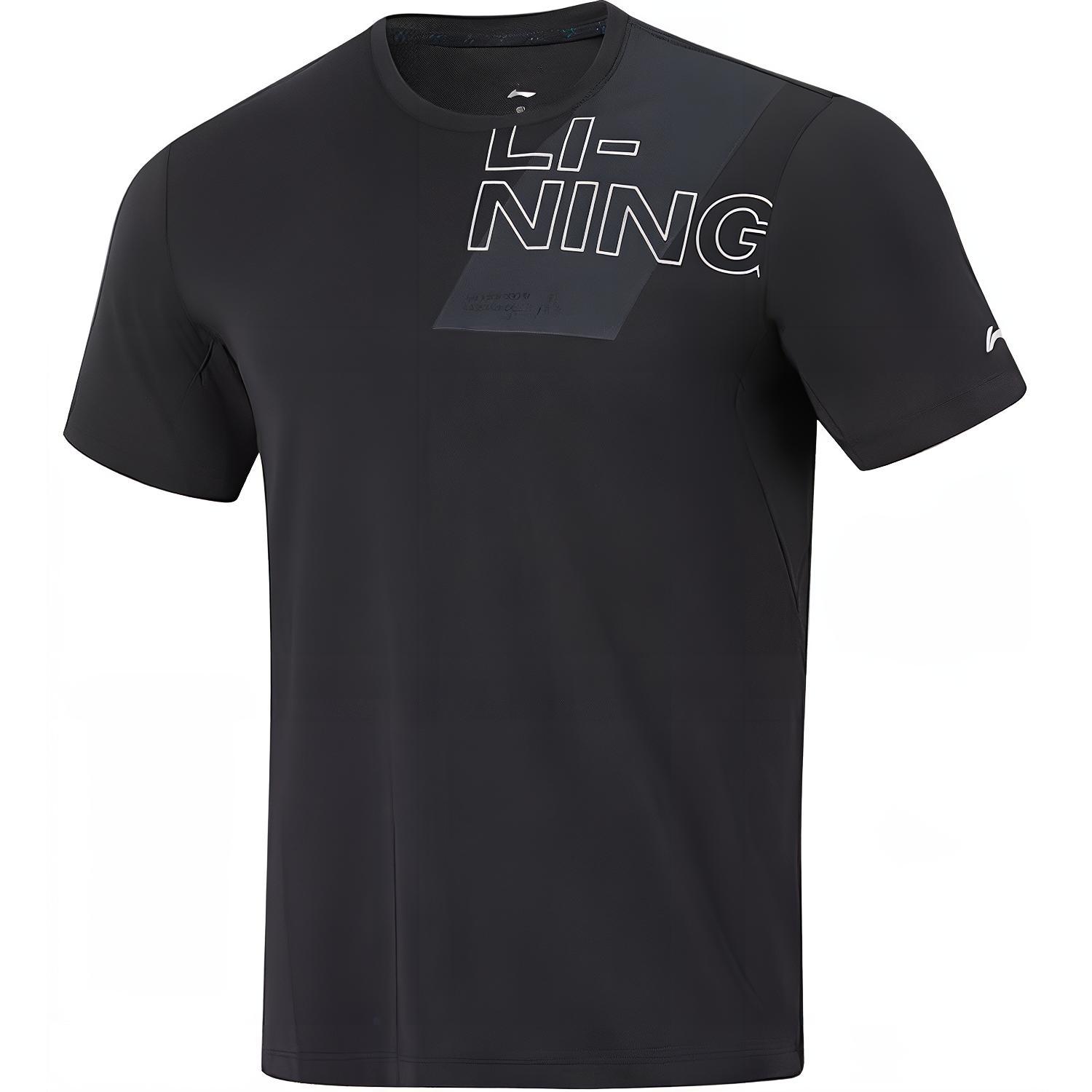 

Li-Ning Функциональная всепогодная простая футболка с круглым вырезом и принтом для фитнеса и спорта с коротким рукавом, мужские топы, черная ATSU427-1 M