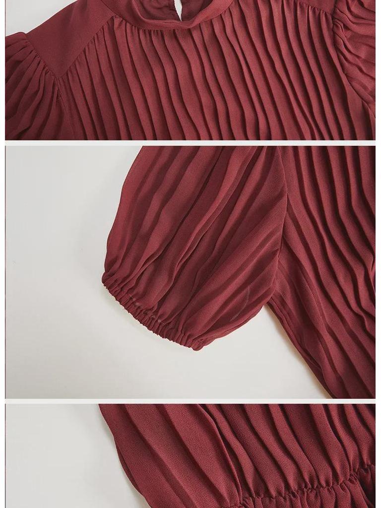 Elegantes, weinrotes Chiffon-Swingkleid für den Sommer 2024: Europäischer und amerikanischer Stil