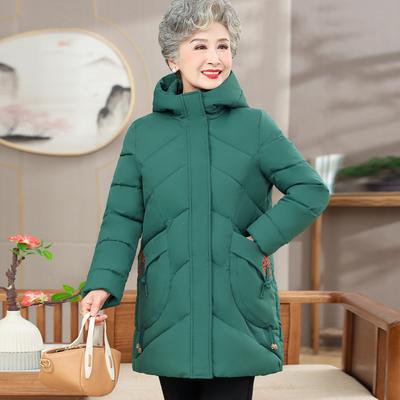 Middle-aged and Elderly People's Winter Cotton Jacket Female Grandmother Thick Cotton Jacket Mother Medium Length Warm Hooded Cotton Jacket