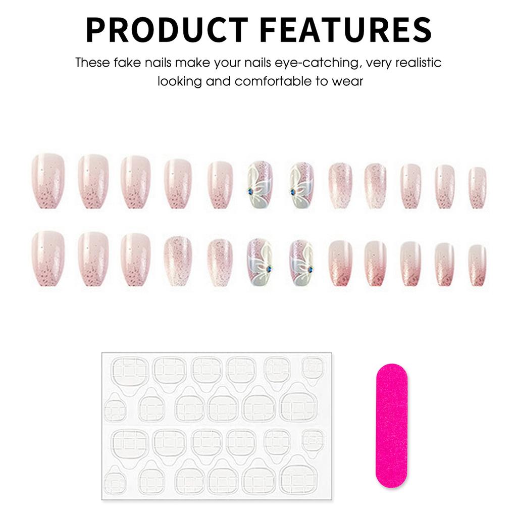 Butterfly Cat Eyes Fake Nails 24Pcs Gradient Glitter Design For Party And Daily Use