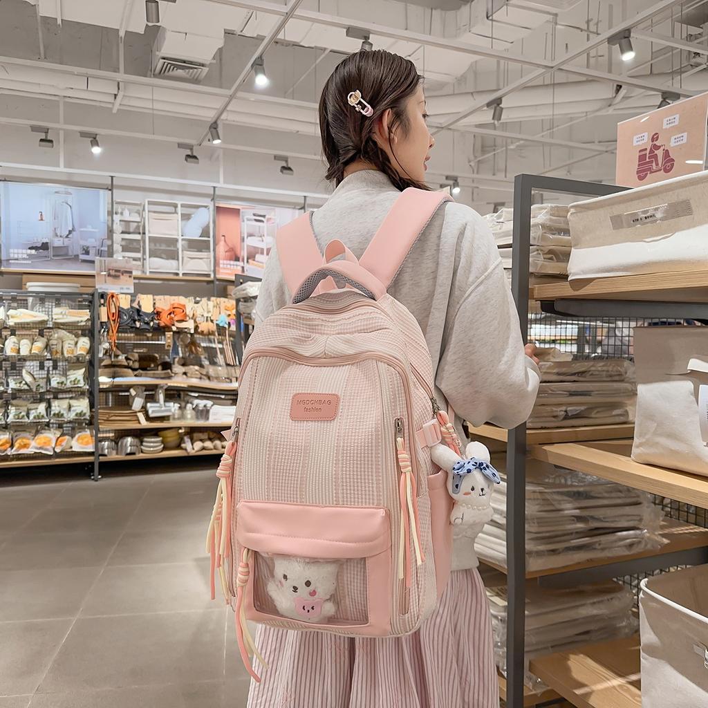 Schoolbag College Style Plaid School Bag Female College Students Junior High School Students Backpack Lightweight, Simple and Large Capacity Class