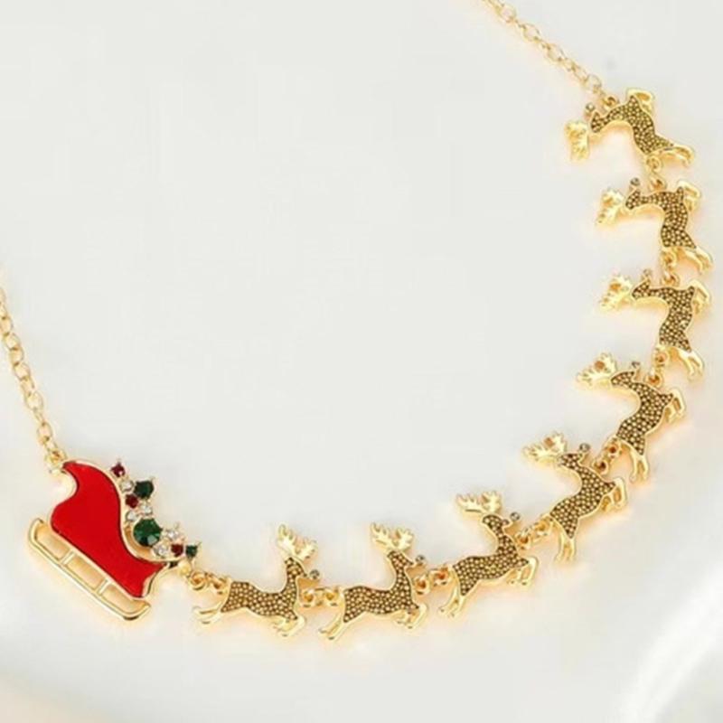 Festive Reindeer Necklace Handmade Chain Choker Adjustable Sled Elk Pendant Neckchain Accessory for Christmas Parties