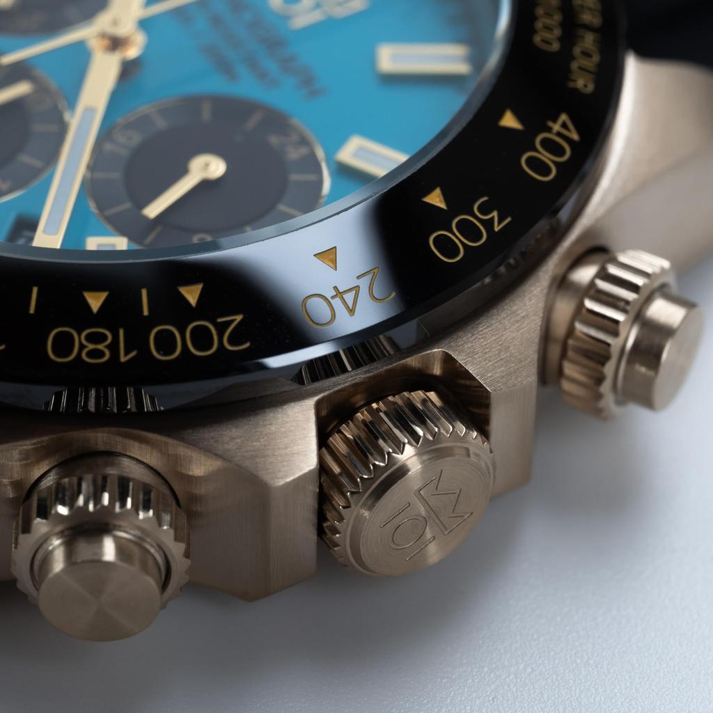 Herren Taucher-Chronograph Uhr, Keramiklünette, Türkisfarbenes Zifferblatt, 20 ATM Wasserdicht