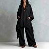 1116 spring and summer European and American women's clothing new cotton and linen irregular long-sleeved loose wide-leg pants two-piece set