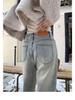 Women's High-Waist Yellow Mud Wide-Leg Jeans - Retro, Warm, Plus Velvet, Loose Fit for Autumn/Winter