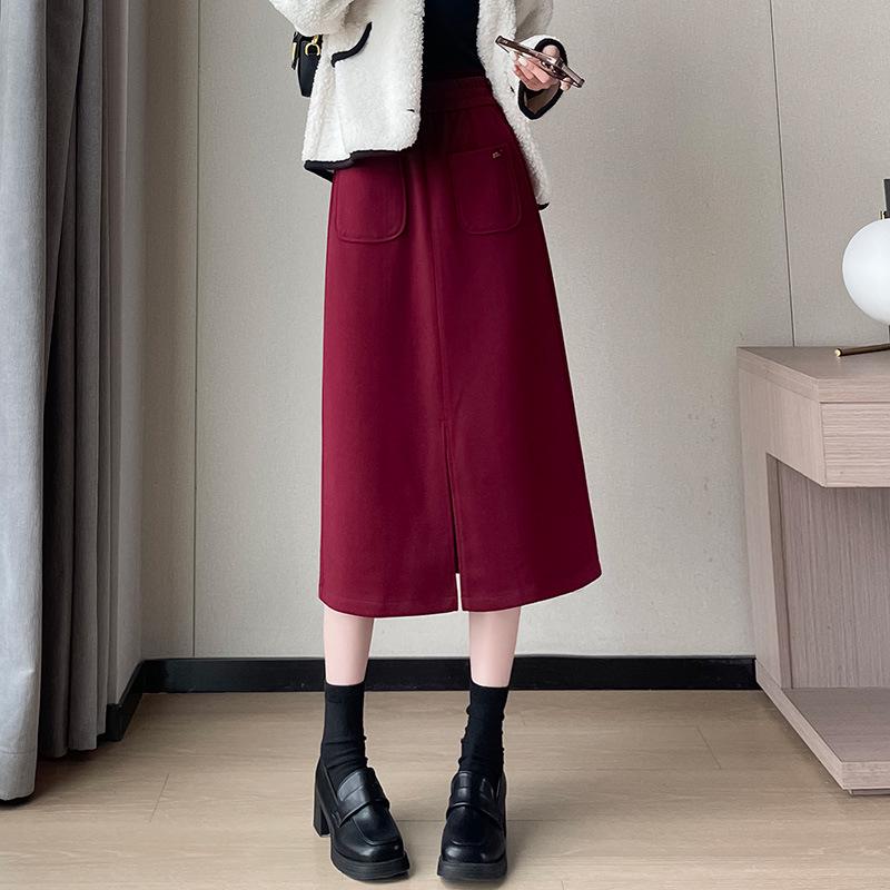 

Summer 2025 High-Waist Woolen Midi Skirt for Women - Casual, Loose, & Slim XXL вино красного